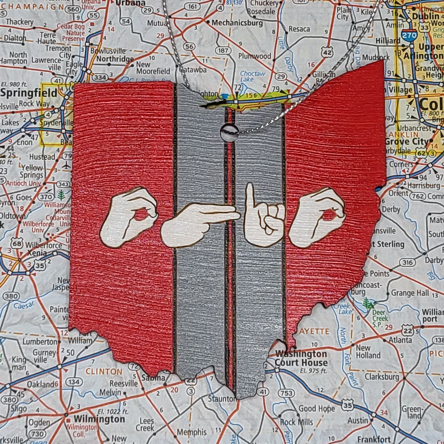 Ohio (red with gray and black stripes) ornament