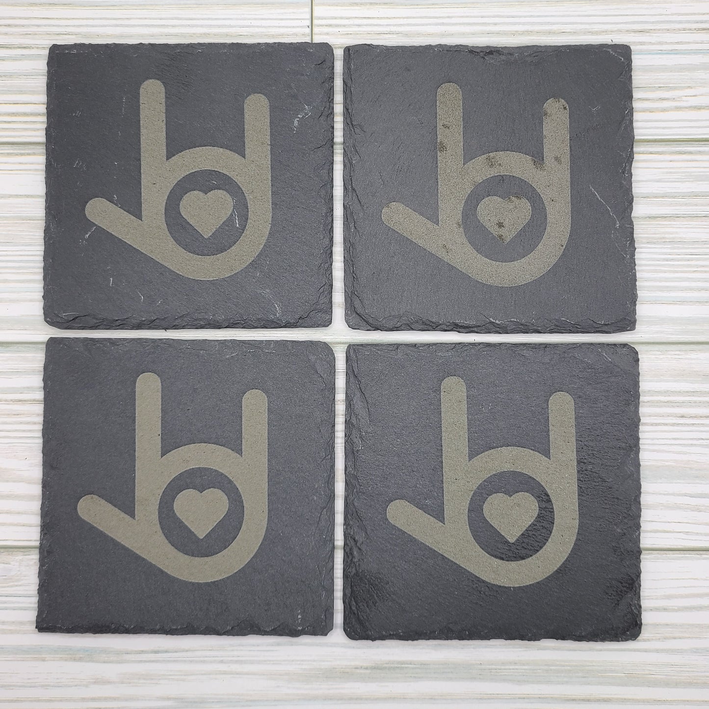 "I Love You" slate coaster set