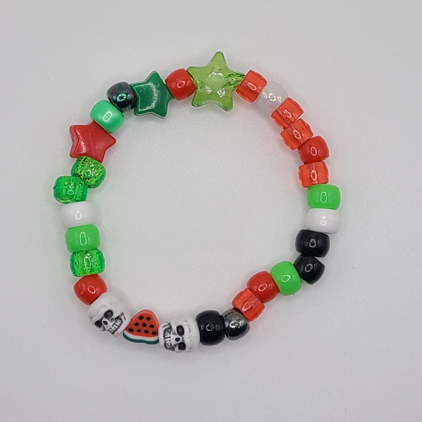 Watermelon Skulls Pony Bead Bracelet
