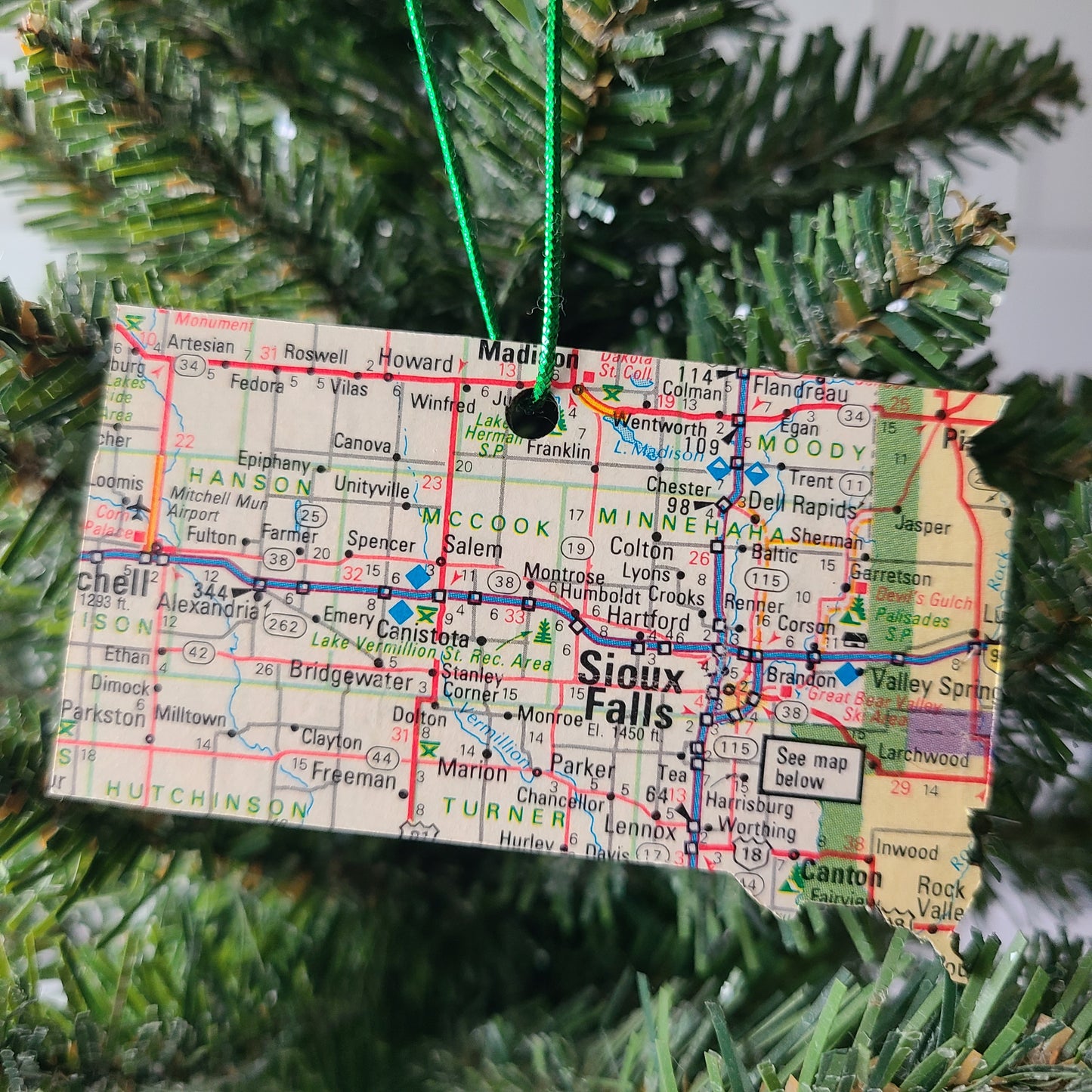 SOUTH DAKOTA - "South Dakota School for the Deaf in Sioux Falls" Map Ornament