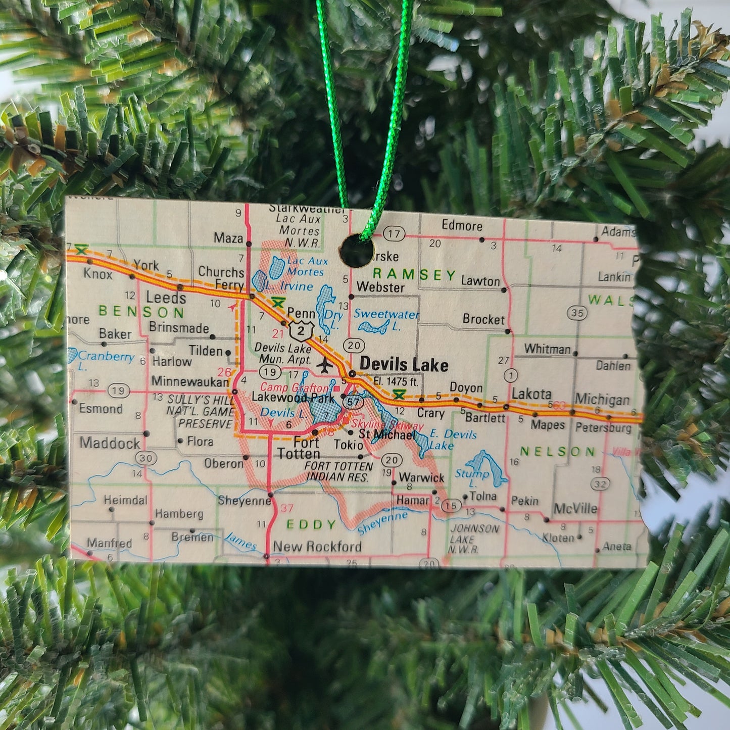 NORTH DAKOTA - "North Dakota School for the Deaf in Devils Lake" Map Ornament
