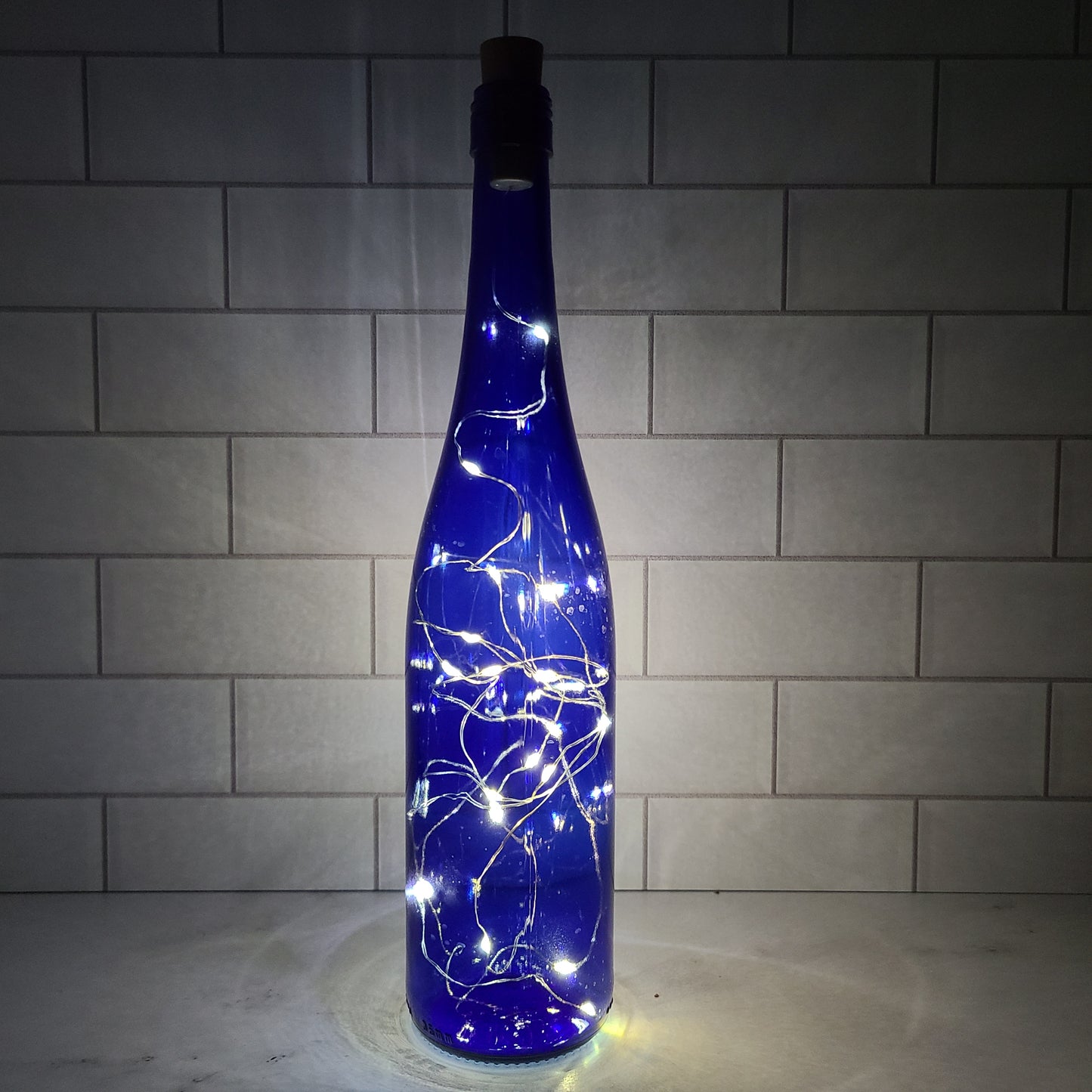 Fairy Light Wine Bottle - Cobalt Blue