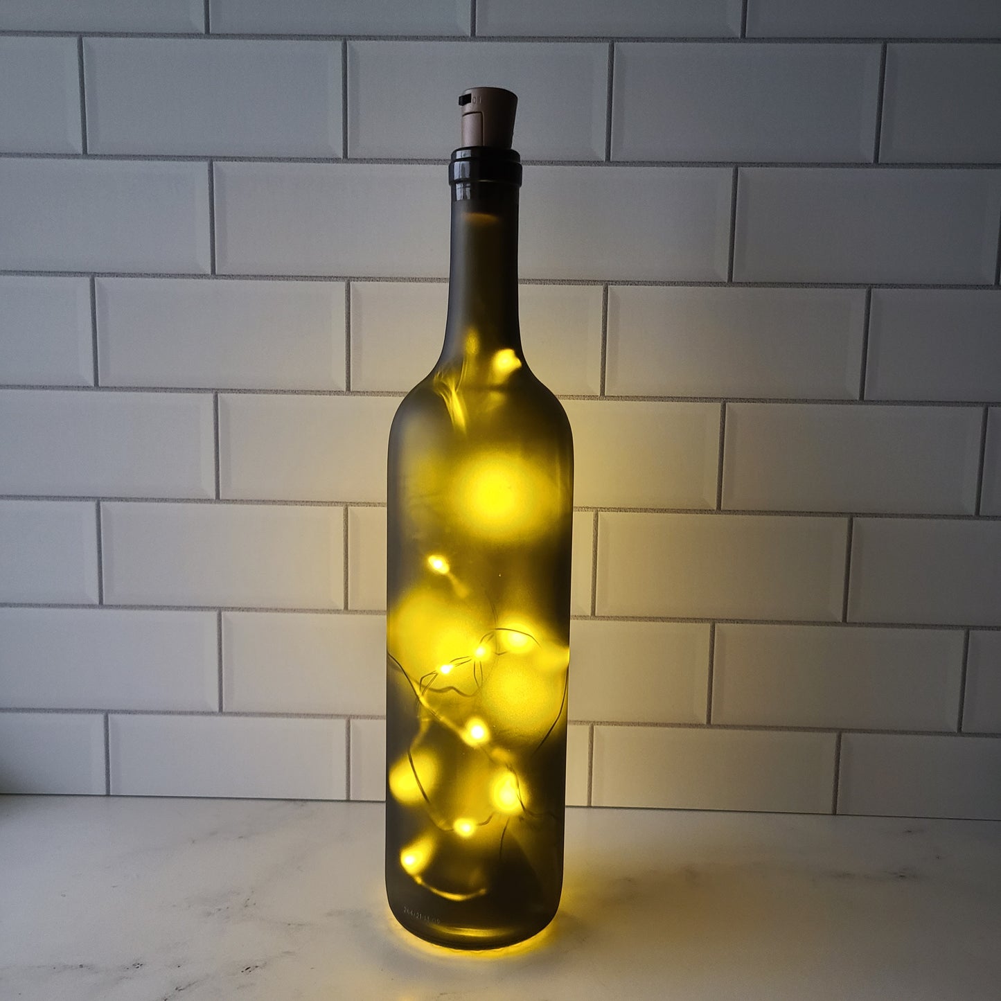 Fairy Light Wine Bottle - Frosted Antique Green