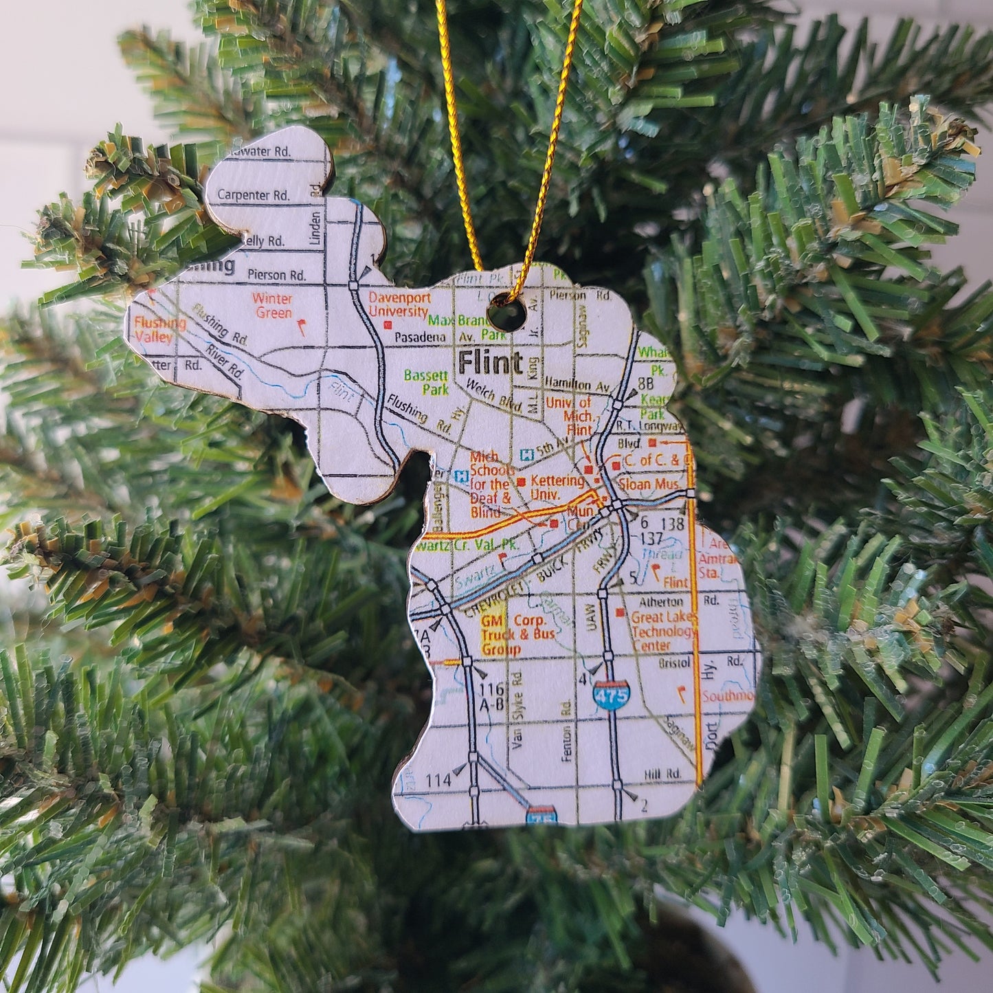 MICHIGAN - "Michigan School for the Deaf in Flint" Map Ornament