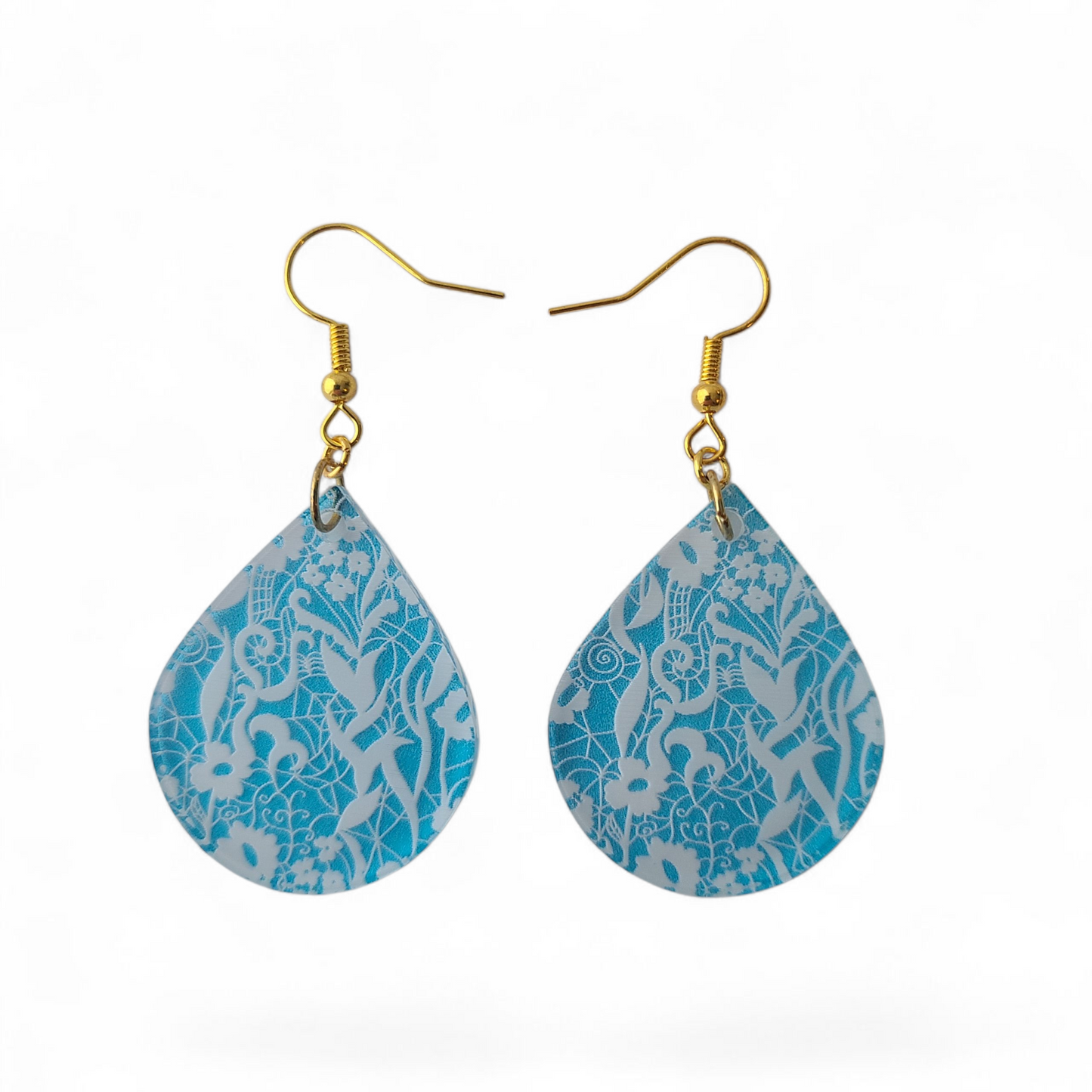"Frosted Ice Blue Lace" earrings (GOLD)