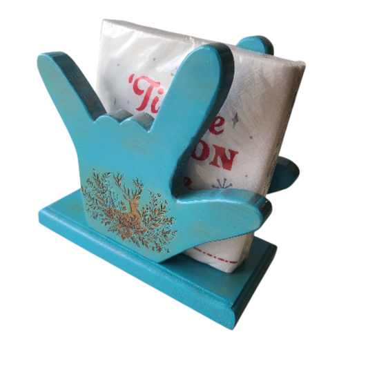 NAPKIN HOLDER - Blue I Love You With Deer Flowers