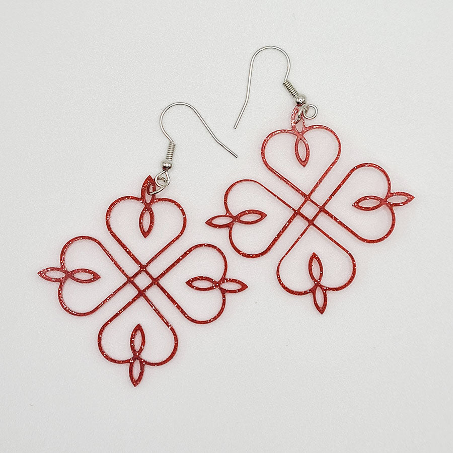 "Sparkly Red 4 Leaf Clover" earrings