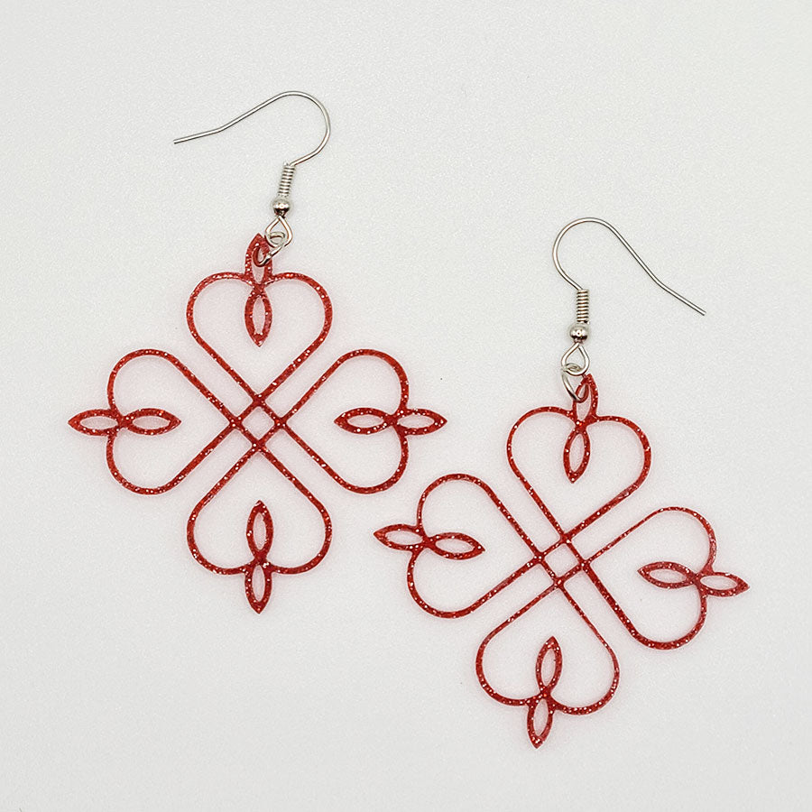 "Sparkly Red 4 Leaf Clover" earrings