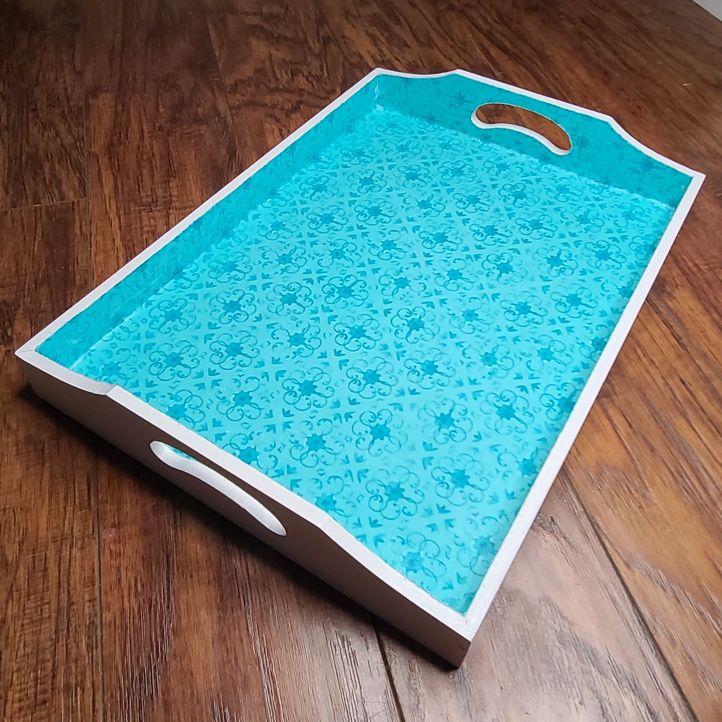 Teal Flowers tray