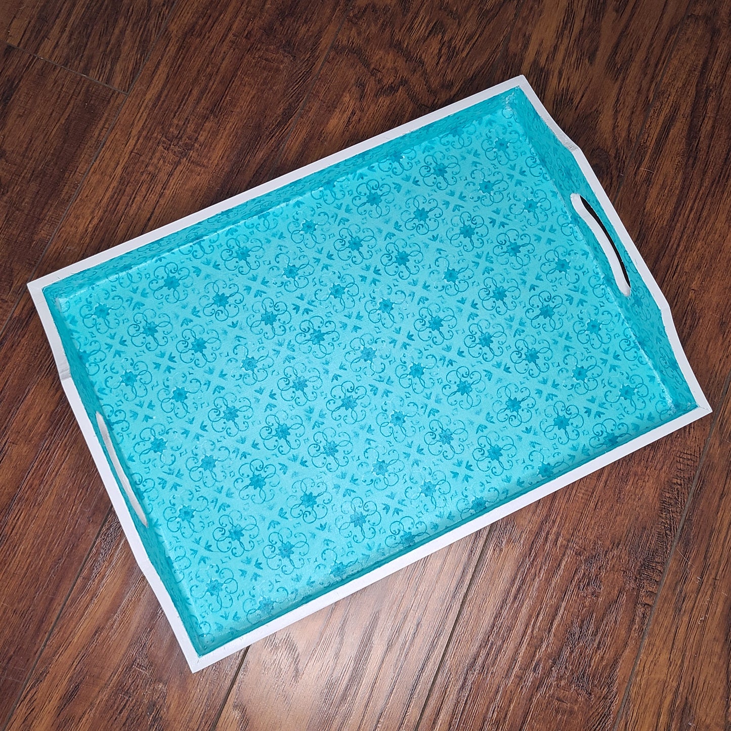 Teal Flowers tray