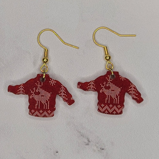 "Naughty Reindeers Sweater in Gold" earrings