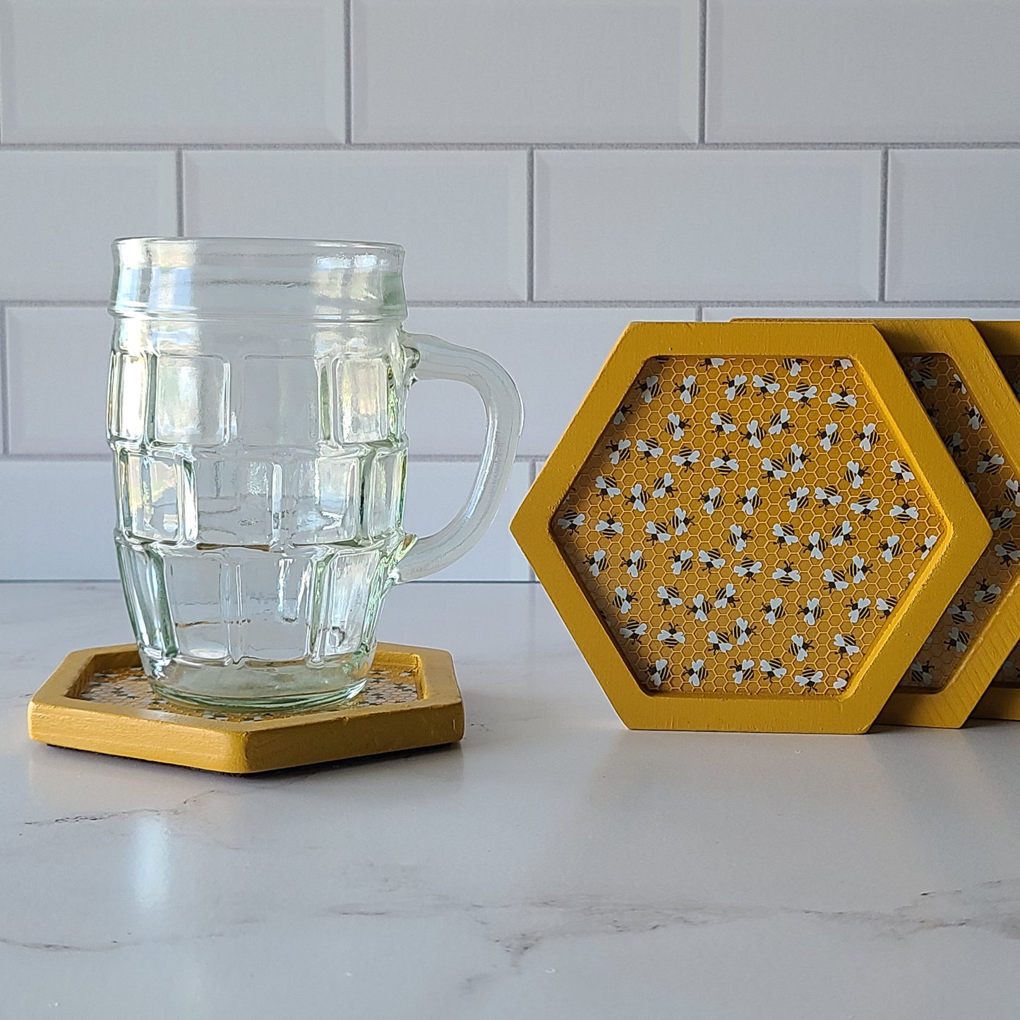 "Bees in a Honeycomb" Coaster