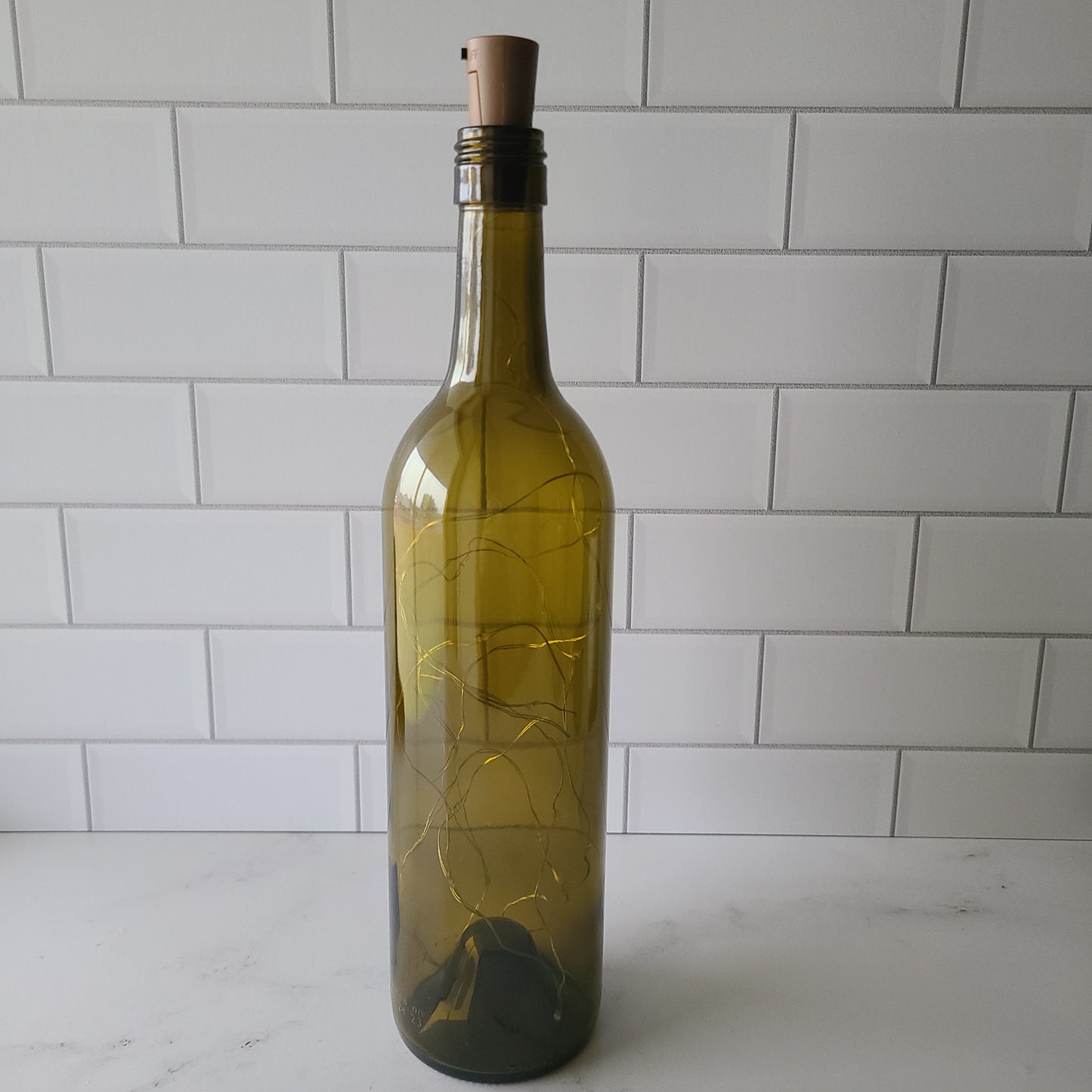 Fairy Light Wine Bottle - Antique Green Bordeaux Punted