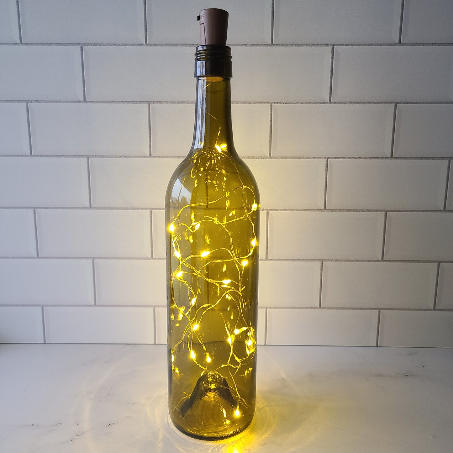 Fairy Light Wine Bottle - Antique Green Bordeaux Punted