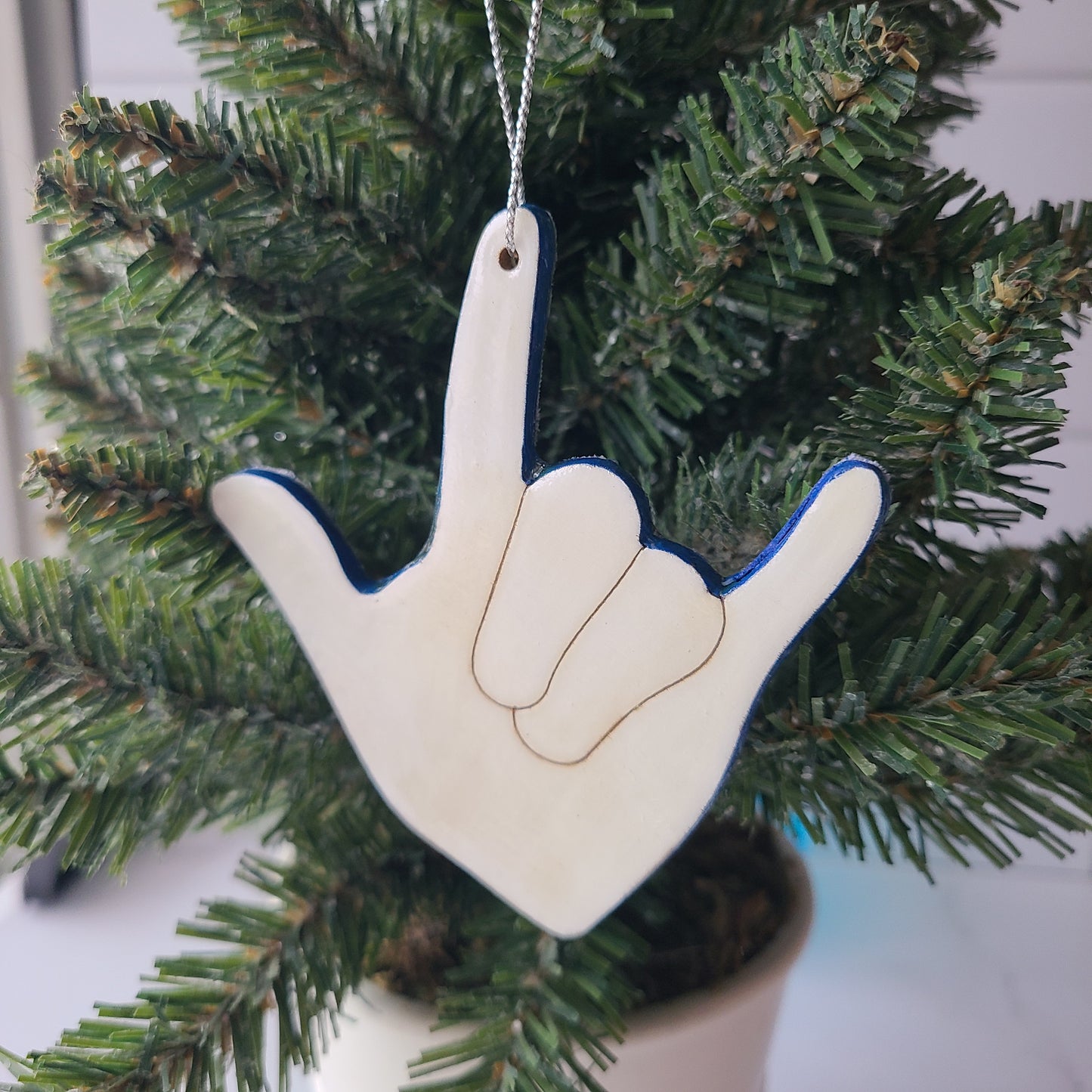 "I Love You, White and Blue Flowers" ornament