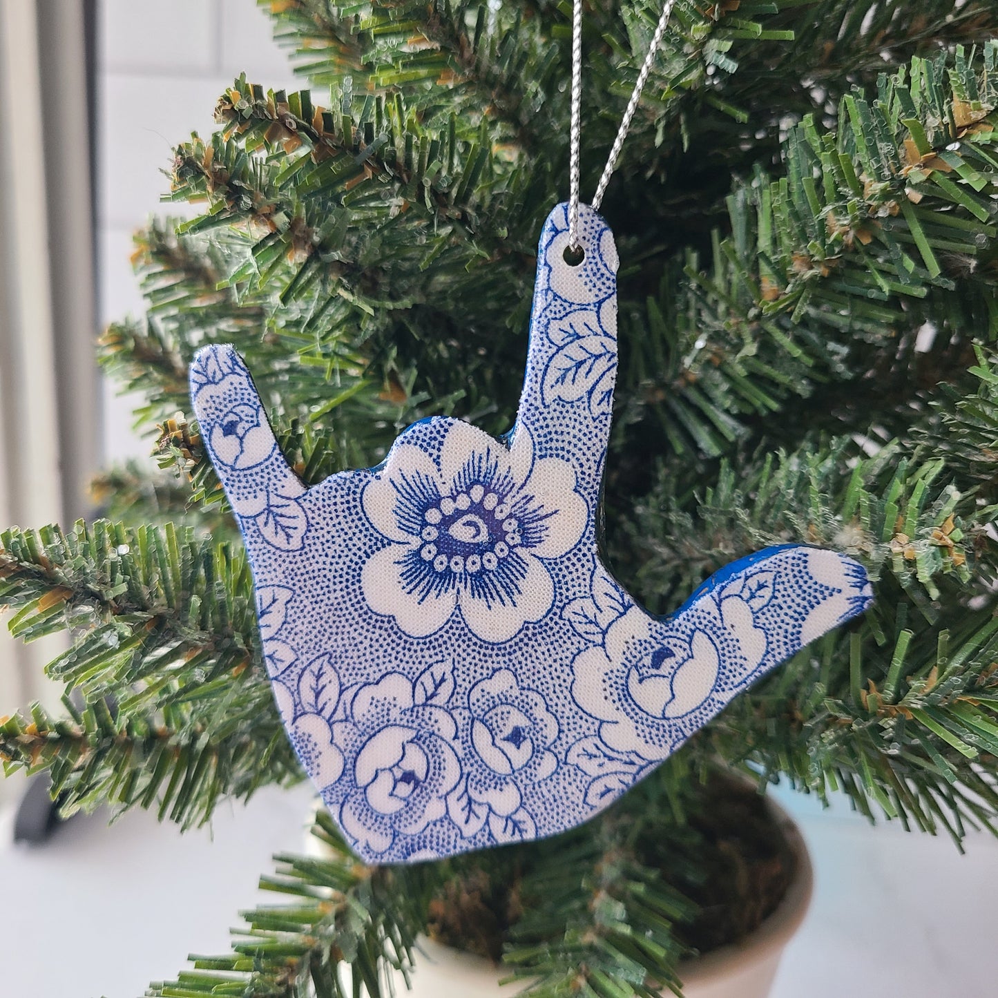 "I Love You, White and Blue Flowers" ornament