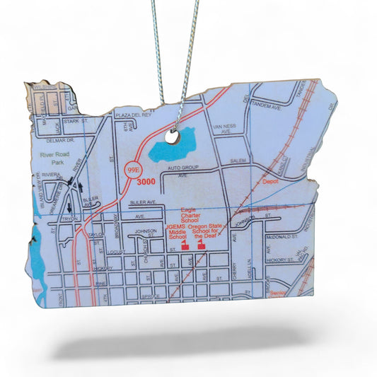 OREGON - "Oregon School for the Deaf in Salem" Map Ornament