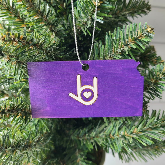 "I Love You Kansas" ornament (Purple/White)