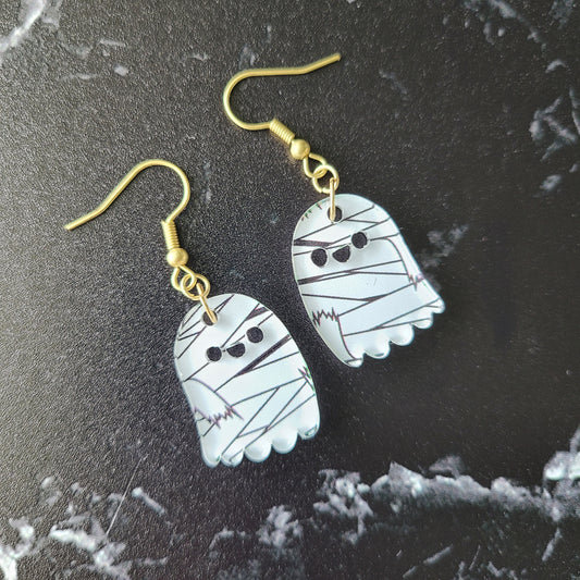 "Mummy Ghosts in Frosted Gold" earrings