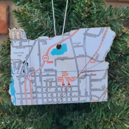 OREGON - "Oregon School for the Deaf in Salem" Map Ornament