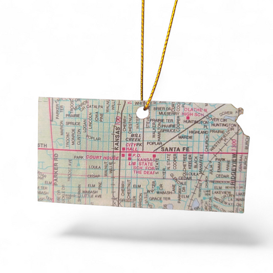 KANSAS - "Kansas School for the Deaf in Olathe" Map Ornament