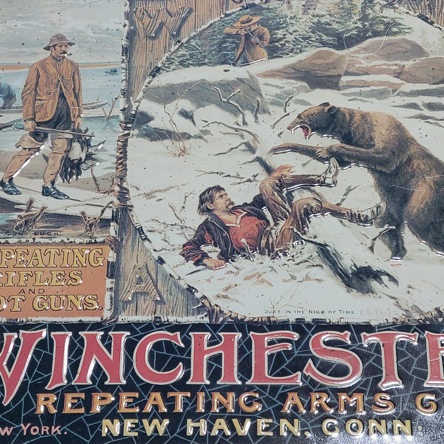 TIN SIGN - Winchester Repeating Rifles and Shot Guns by A.B. Frost
