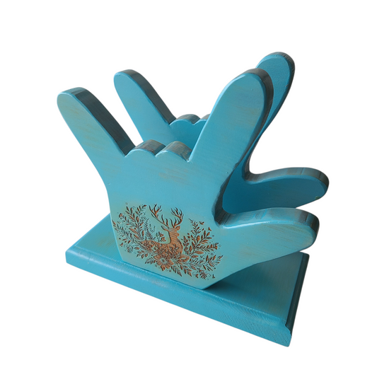 NAPKIN HOLDER - Blue I Love You With Deer Flowers