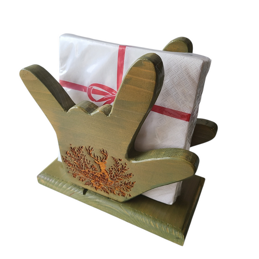 NAPKIN HOLDER - Green I Love You With Deer Flowers